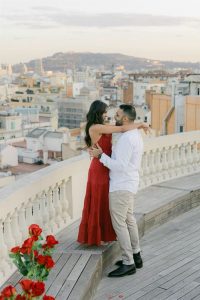 Wedding proposal in Barcelona on a private rooftop terrace