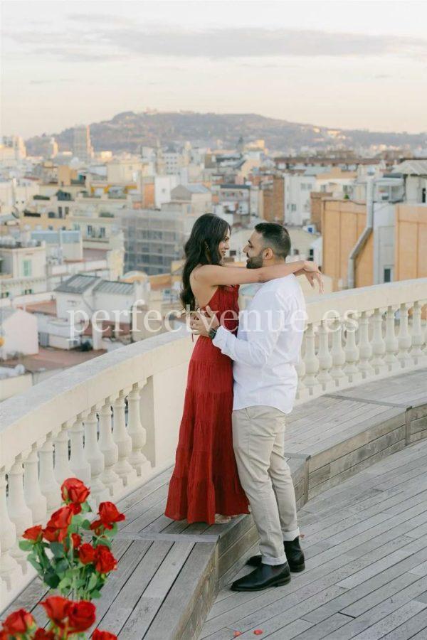 Wedding proposal in Barcelona on a private rooftop terrace