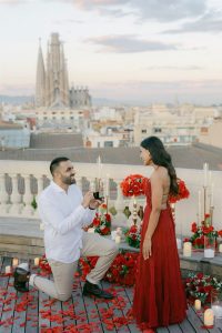 Wedding proposal in Barcelona on a private rooftop terrace