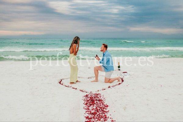 Proposal on Marbella beach with rose petals / Pinterest