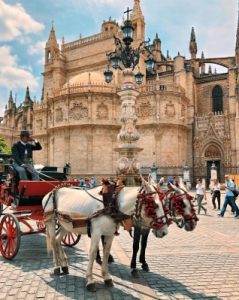 Pedida de mano en Sevilla en un carruaje con caballos