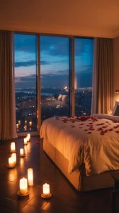 A night in a suite decorated with romantic details