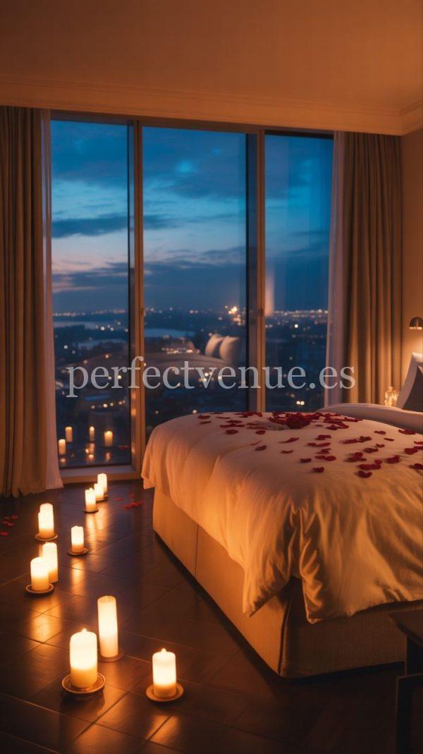 A night in a suite decorated with romantic details