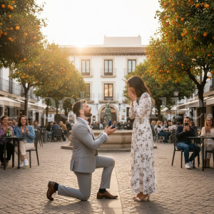 Marriage proposal in Marbella at Plaza de los Naranjos / Photo via Perfect Venue
