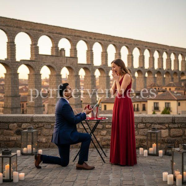 Marriage proposal in Segovia with views of the aqueduct / Photo via Perfect Venue