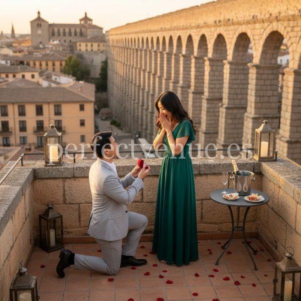 Marriage proposal in Segovia with views of the aqueduct / Photo via Perfect Venue