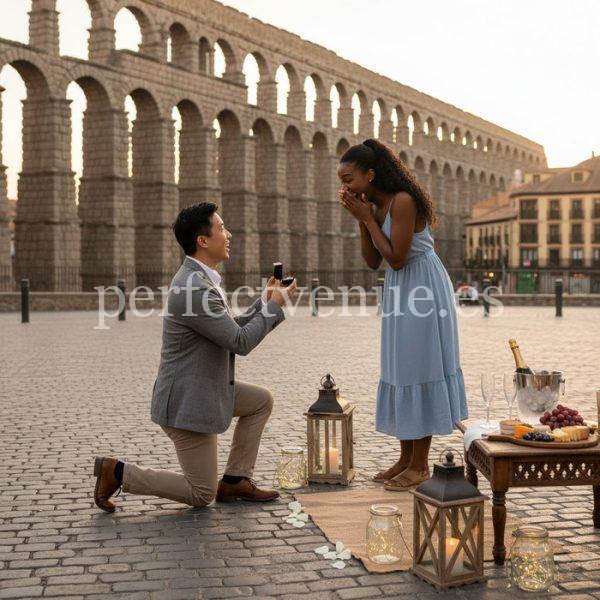 Marriage proposal in Segovia with views of the aqueduct / Photo via Perfect Venue